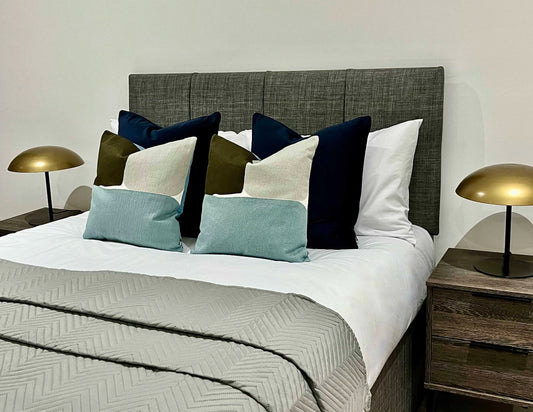 Blue & Grey Cushion & Bedspread Pack