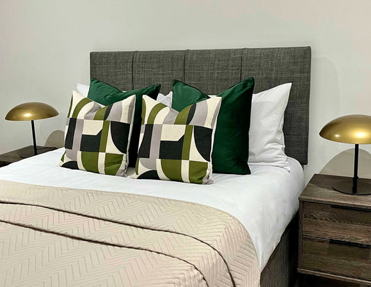 Forest Green & Taupe Cushion & Bedspread Pack